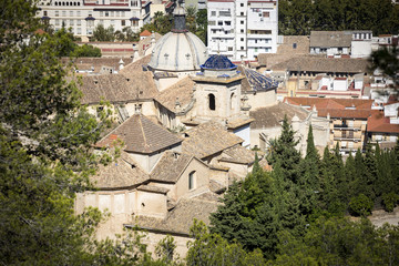 a view over Xátiva town and the Sant Josep hermitage, province of Valencia, Spain