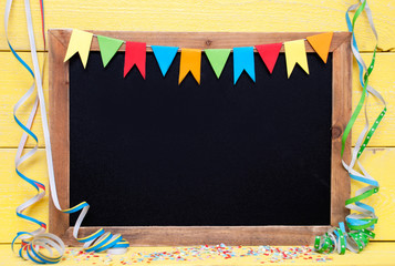 Chalkboard With Party Decoration, Copy Space