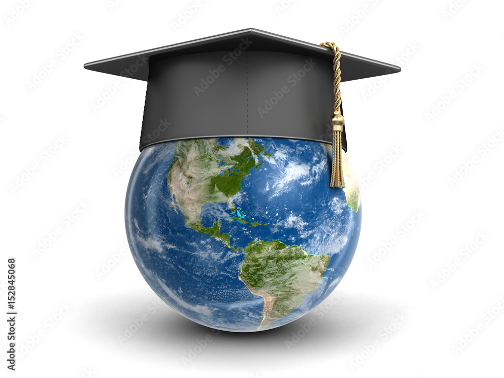 Poster graduation cap and 3d globe. image with clipping path