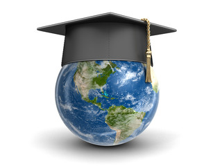 Graduation cap and 3d Globe. Image with clipping path