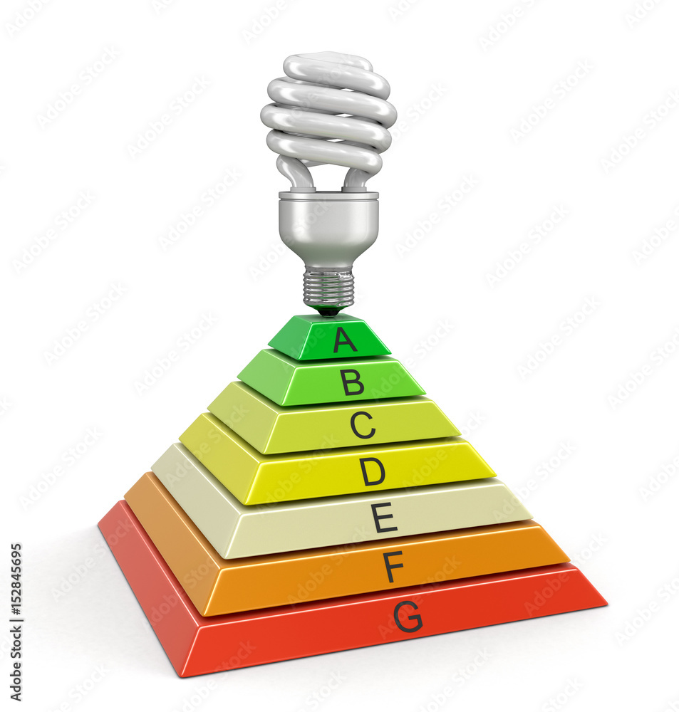Poster pyramid chart and energy saving light bulb. image with clipping path