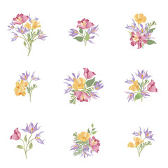 Fototapeta na wymiar Flower bouquet. Floral frame. Flourish greeting card. Summer decor
