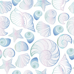 Seashell seamless pattern. Summer holiday marine background