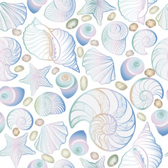 Seashell seamless pattern. Summer holiday marine background