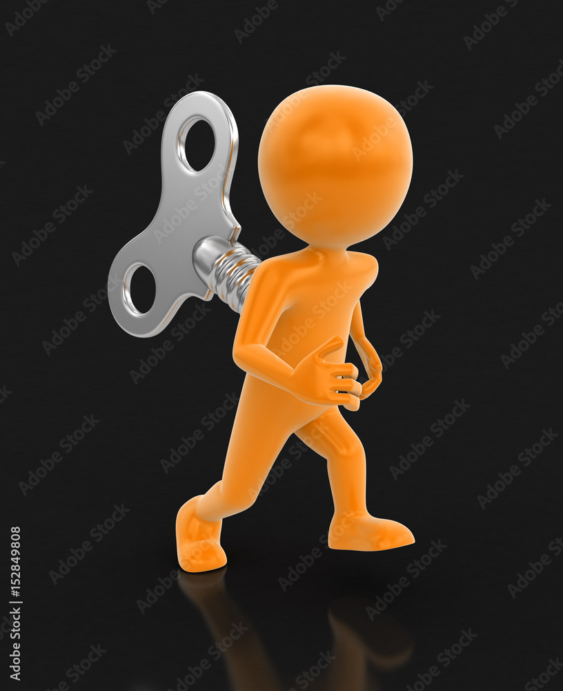 Poster man and winding key. image with clipping path