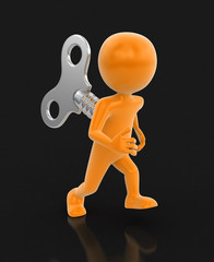 Man and winding key. Image with clipping path