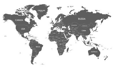 Naklejka premium Polityczna mapa świata wektor ilustracja na białym tle. Edytowalne i wyraźnie oznaczone warstwy.