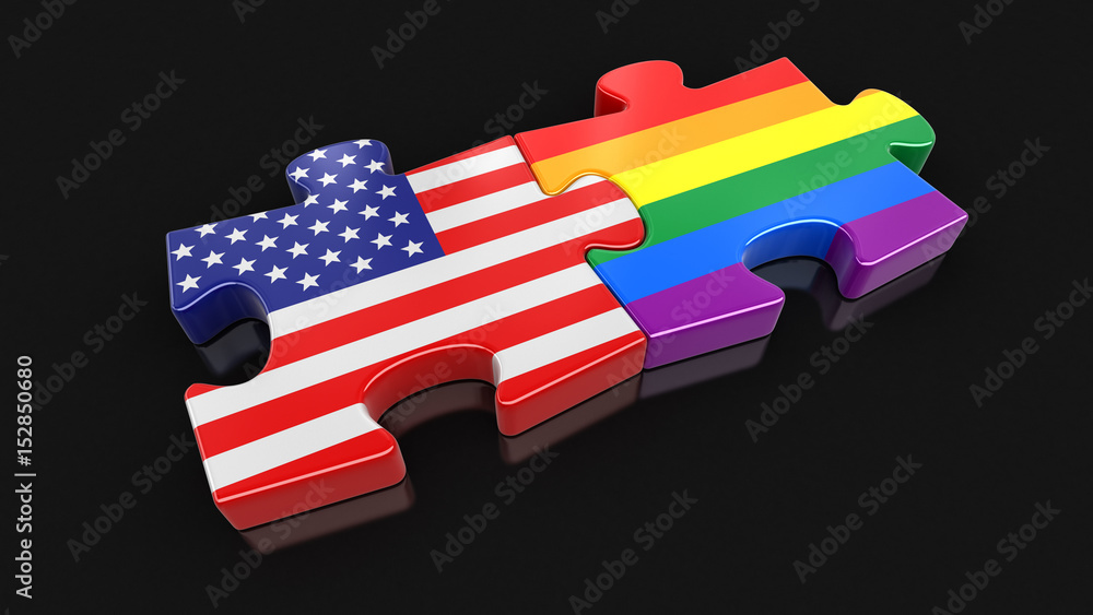 Poster usa and lgbt puzzle from flags. image with clipping path