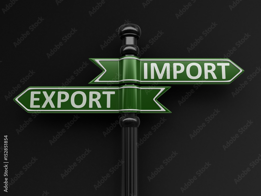 Poster import and export pointers on signpost. image with clipping path