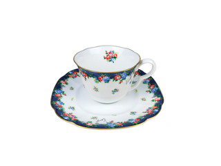 Chinese set of tea cups on white background