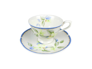 Chinese set of tea cups on white background