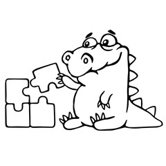 cute dragon is played and assemble the puzzle. vector illustration.
