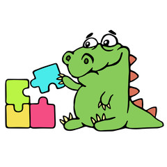 cute dinosaur assemble the puzzles. vector illustration.