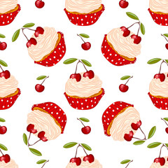 Cherry cupcake seamless pattern