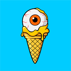Ice cream cone with orange eye ball and orange juice cream