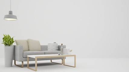 The interior furniture white background and living - 3D Rendering