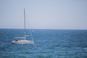 Obraz premium Sea view and a boat with waves with relaxation