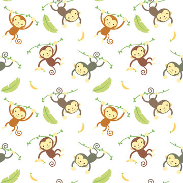 Vector illustration seamless pattern with Cartoon Monkey