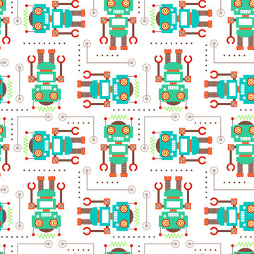 Vector illustration seamless pattern with Robot