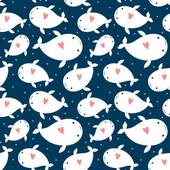 Vector illustration seamless pattern with Whale