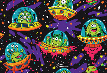 Fantastic creatures monsters seamless pattern