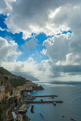 Sun Shinning Through The Clouds In Amalfi Italy