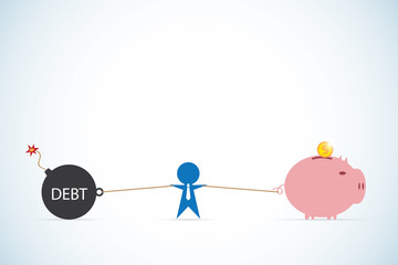 debt vs saving and businessman, business concept