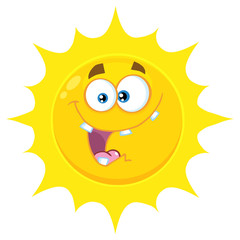 Crazy Yellow Sun Cartoon Emoji Face Character With Expression. Illustration Isolated On White Background