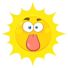 Funny Yellow Sun Cartoon Emoji Face Character Stuck Out Tongue. Illustration Isolated On White Background