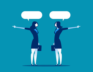 Businesswoman talk and show in different directions. Concept business vector.
