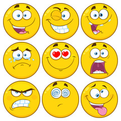 Funny Yellow Cartoon Emoji Face Series Character Set 1. Collection Isolated On White