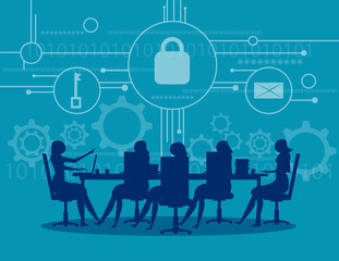 Cyber security. Business meeting security. Concept business technology vector illustration.