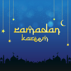 Obraz na płótnie Canvas Ramadan Kareem beautiful greeting card with blue gradient colors, the Muslim feast of the holy month of Ramadan Kareem