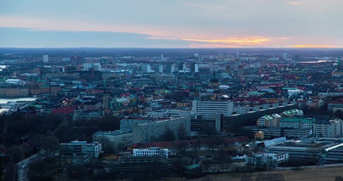 Stockholm sunset aerial view timelapse