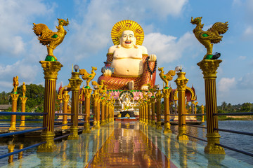 Koh Samui, Thailand - January 01, 2015: Wat Plai Laem temple big Buddha statue on the Samui island