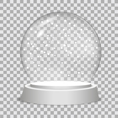 Christmas snow globe on transparent background.  Vector illustration.

