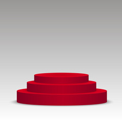 Red podium. Pedestal. Scene. 3D. Vector illustration
