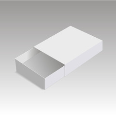 Realistic package cardboard sliding opened box. For small items, matches and other things. Vector Illustration
