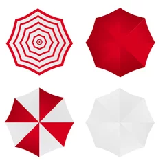 Foto op Canvas Set of white red striped blank classic opened round rain umbrella .Top View Mock up . Vector   © Azad Mammedli