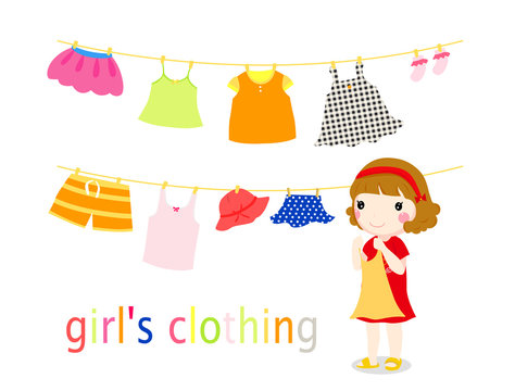 Little girl and baby clothing on the clothesline.