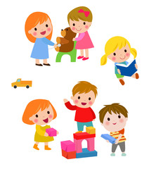 children play with toys in the kindergarten