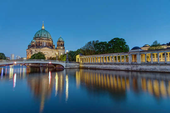 The Berlin Dom at the river Spree at dusk