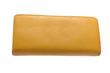 Yellow leather wallet isolated on white background