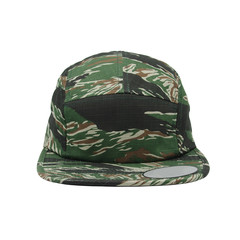 5 panels camo jockey camper cap front view on white background