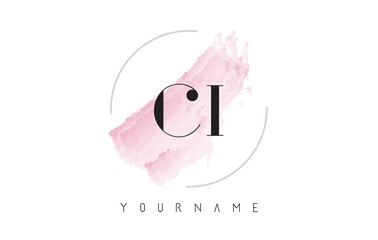 CI C I Watercolor Letter Logo Design with Circular Brush Pattern.