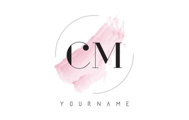 CM C M Watercolor Letter Logo Design with Circular Brush Pattern.
