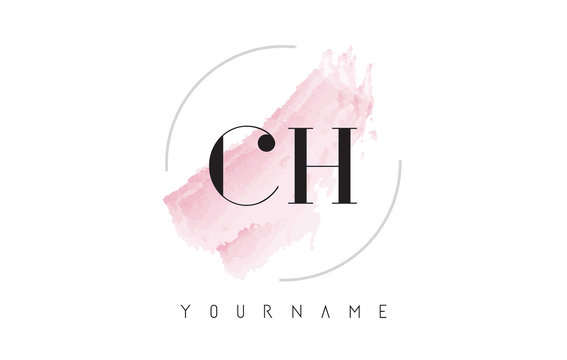 CH C H Watercolor Letter Logo Design with Circular Brush Pattern.