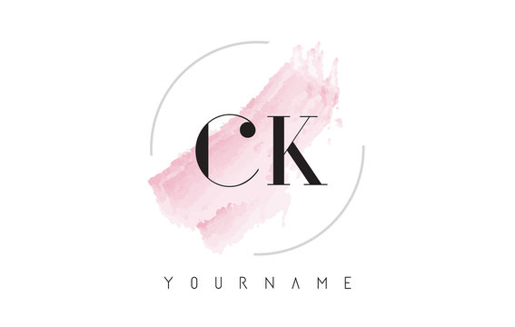 CK C K Watercolor Letter Logo Design with Circular Brush Pattern.