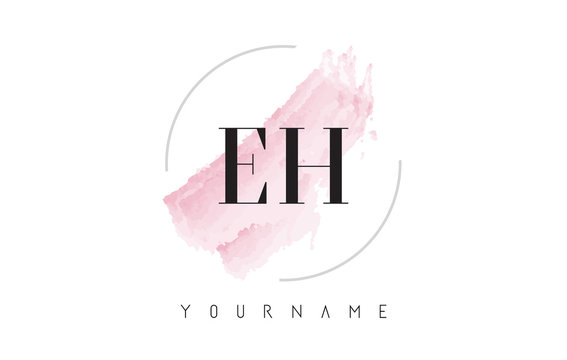EH E H Watercolor Letter Logo Design with Circular Brush Pattern.