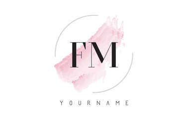 FM F M Watercolor Letter Logo Design with Circular Brush Pattern. - obrazy, fototapety, plakaty